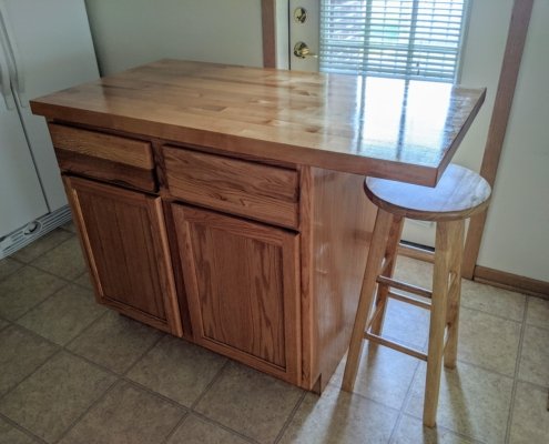 Freshly painted kitchen island