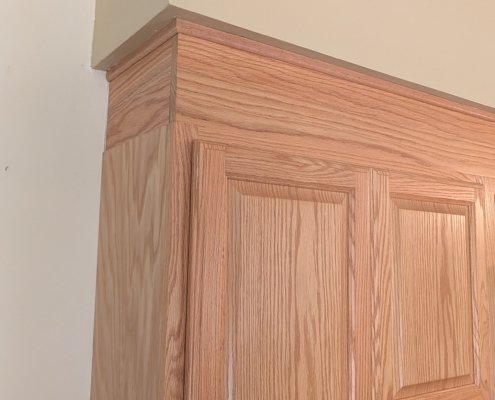 Kitchen wall cabinets with trim installed