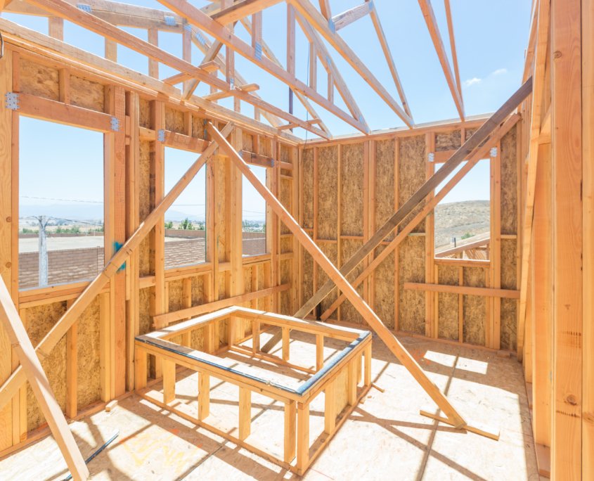 Wood Home Framing Abstract At Construction Site.